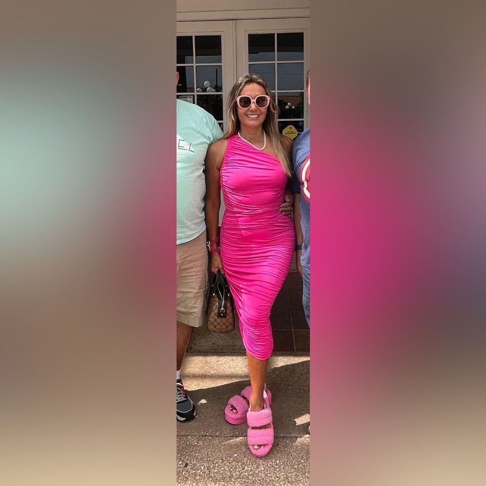 draped pink dress
